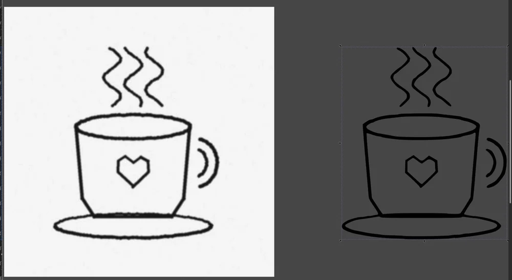 Imagen original a la izquierda y vector apartado a la derecha en el lienzo de Inkscape