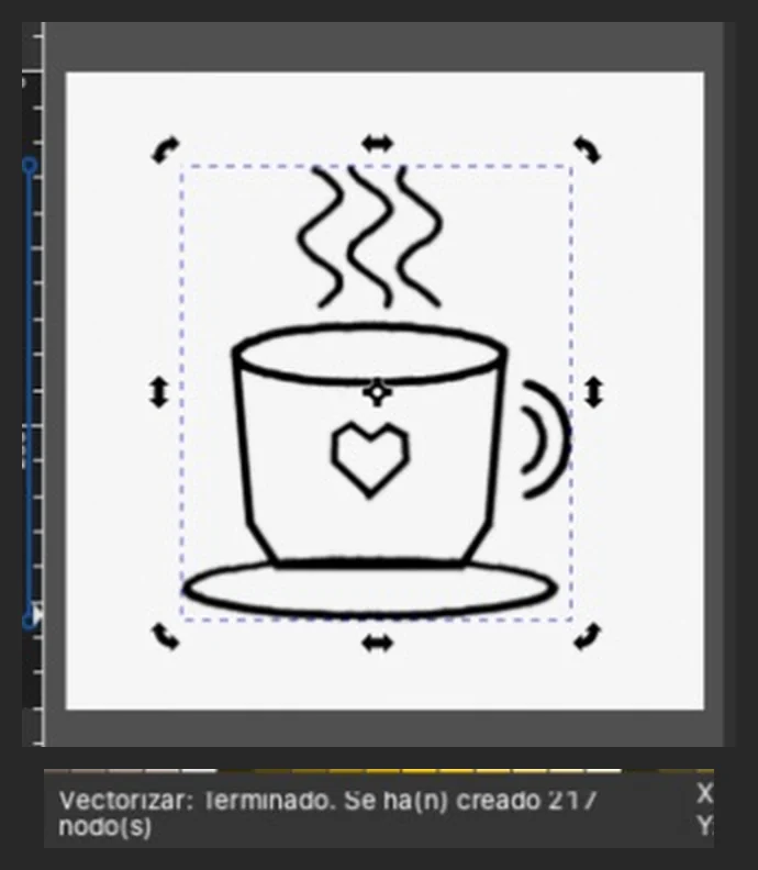Resultado de vectorizar en Inkscape con la barra de estado que indica 217 nodos creados